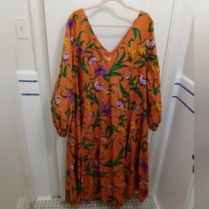 Anthropologie women's plus size 3x V neck floral print swing dress with pockets